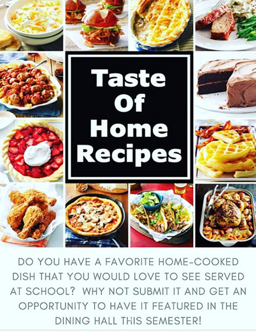 Taste of home recipes poster, encouraging students to give chefs their family recipes