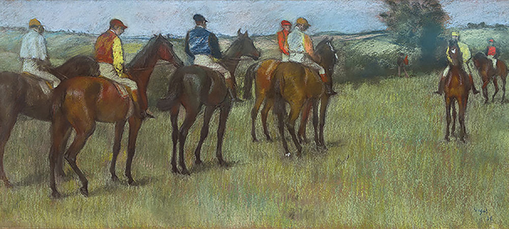 Painting of jockeys on horses - by french impressionist Edgar Degas